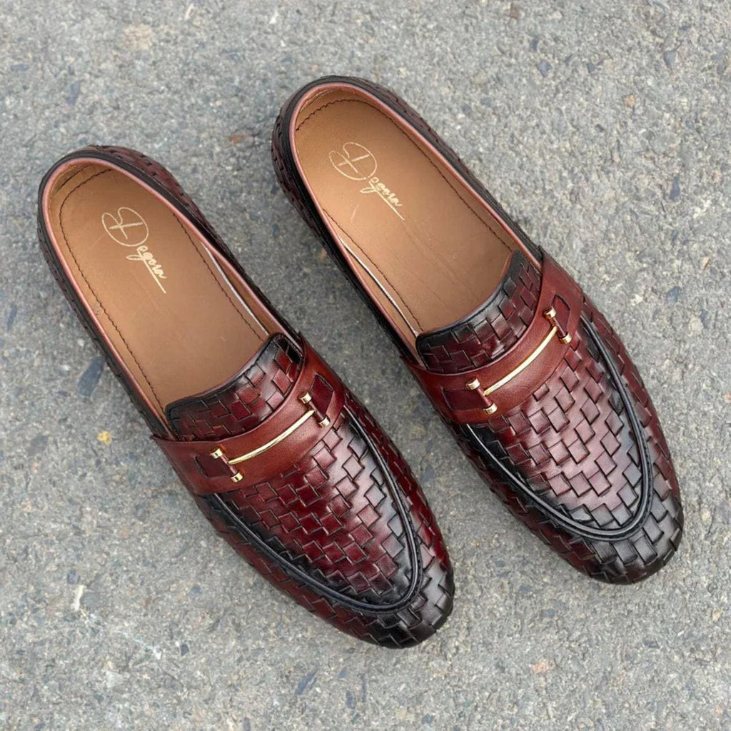 Handmade Woven Real Leather Loafers, Italian Style Shoe: Men's Wedding Dress Shoes