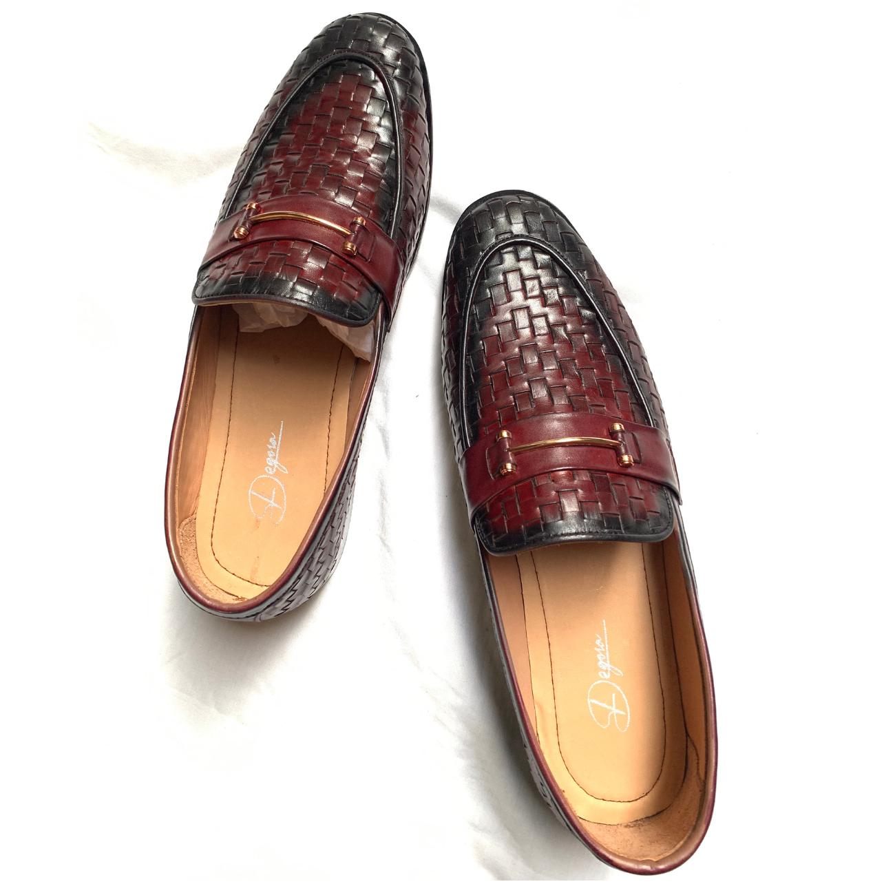 Handmade Woven Real Leather Loafers, Italian Style Shoe: Men's Wedding Dress Shoes