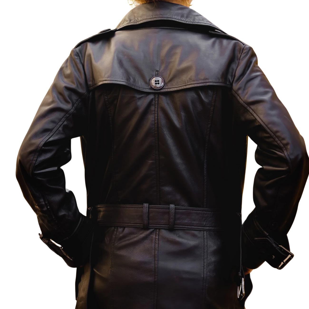 Handmade Lambskin Leather Trench Coat: Double-Breasted Belted Winter Coat Oversized Jacket for Women