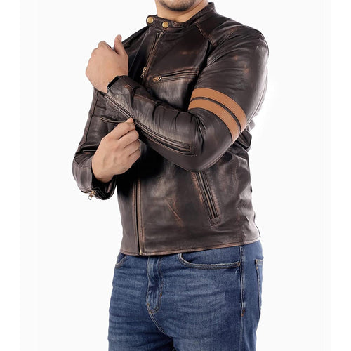 Handmade Distressed Lambskin Biker Jacket: Men's Vintage Cafe Racer Moto Jacket