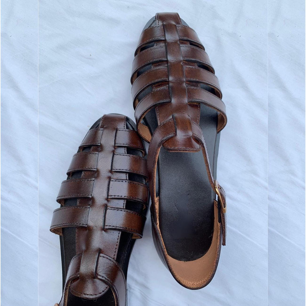 Mens Handmade Greek Leather Fisherman Sandals:  Cushioned Arch Support with Adjustable Buckle