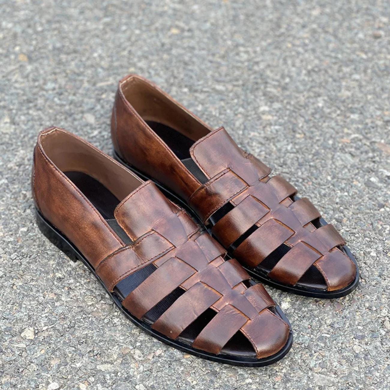 Men's Handmade Leather Fisherman Sandals: Cushioned Arch Support Geniune Leather Chappal