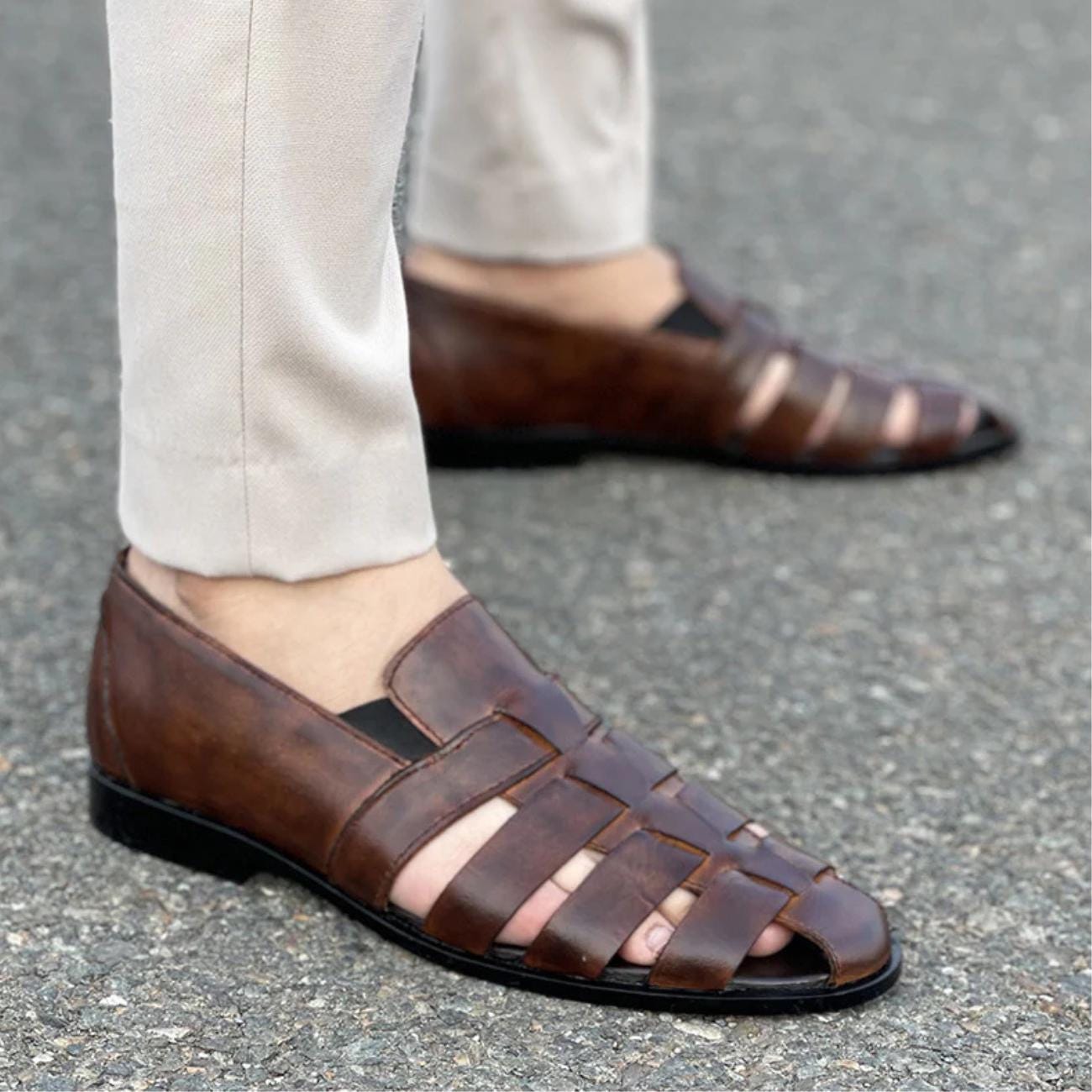 Men's Handmade Leather Fisherman Sandals: Cushioned Arch Support Geniune Leather Chappal