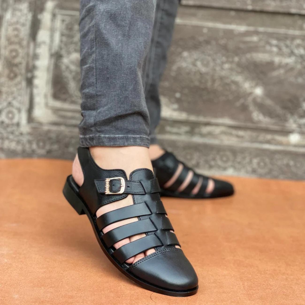 Mens Handmade Leather Fisherman Sandals: Cushioned Arch Support Shoes for Men