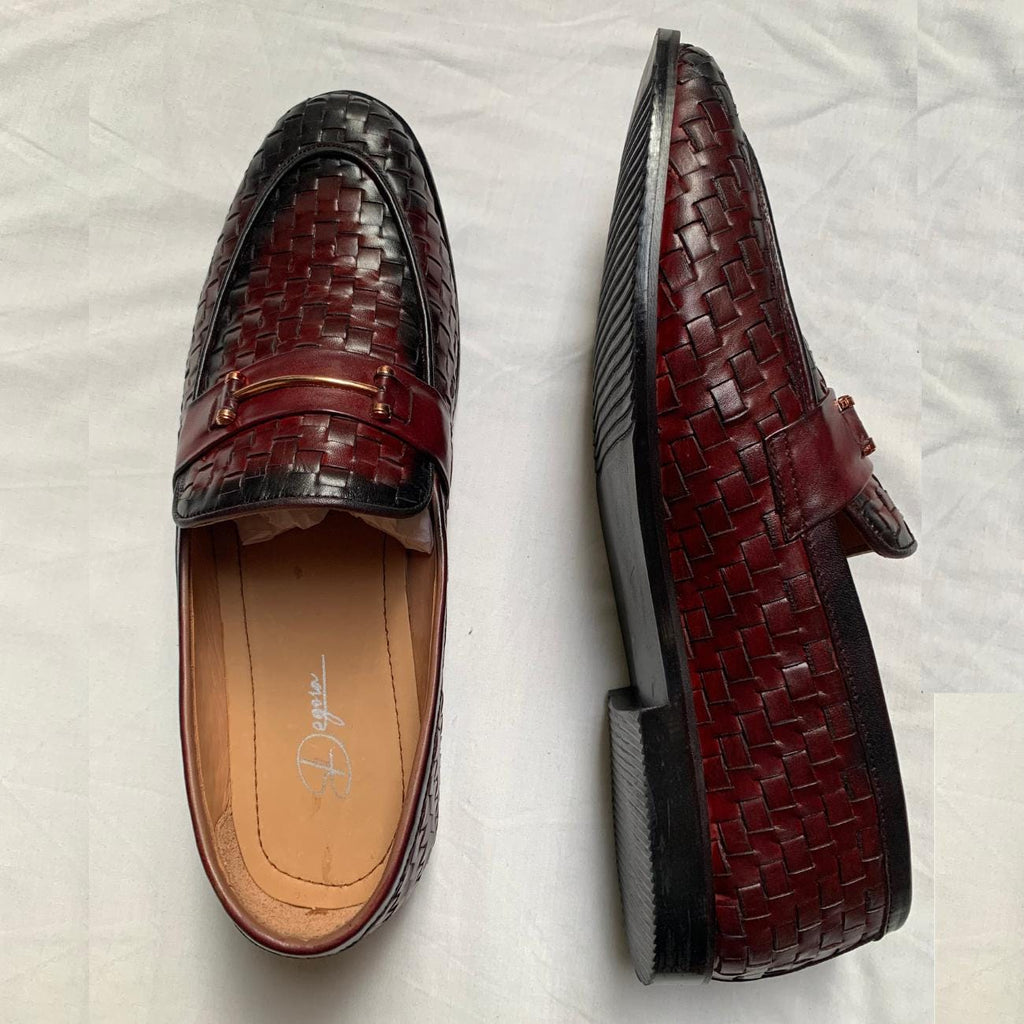 Handmade Woven Real Leather Loafers, Italian Style Shoe: Men's Wedding Dress Shoes