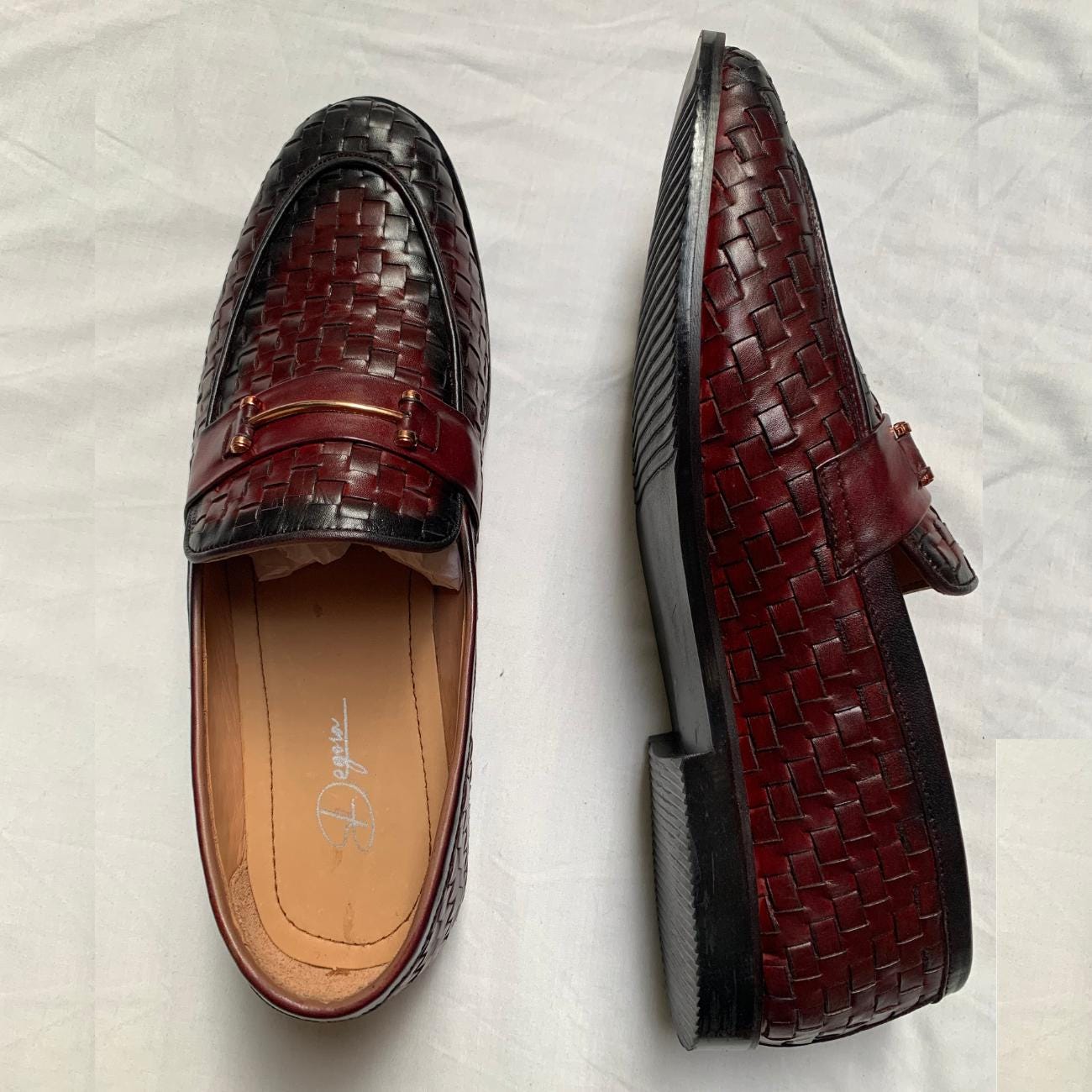 Handmade Woven Real Leather Loafers, Italian Style Shoe: Men's Wedding Dress Shoes