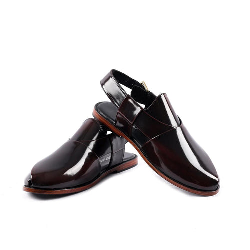 Handmade Black Patina Leather Peshawari Sandals – Men's Kaptaan Chappal with Leather Sole